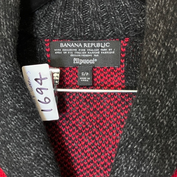 Banana Republic Filpucci Wool Plaid Cardigan Sweater - Men's Size S - Red Black - Picture 2 of 9